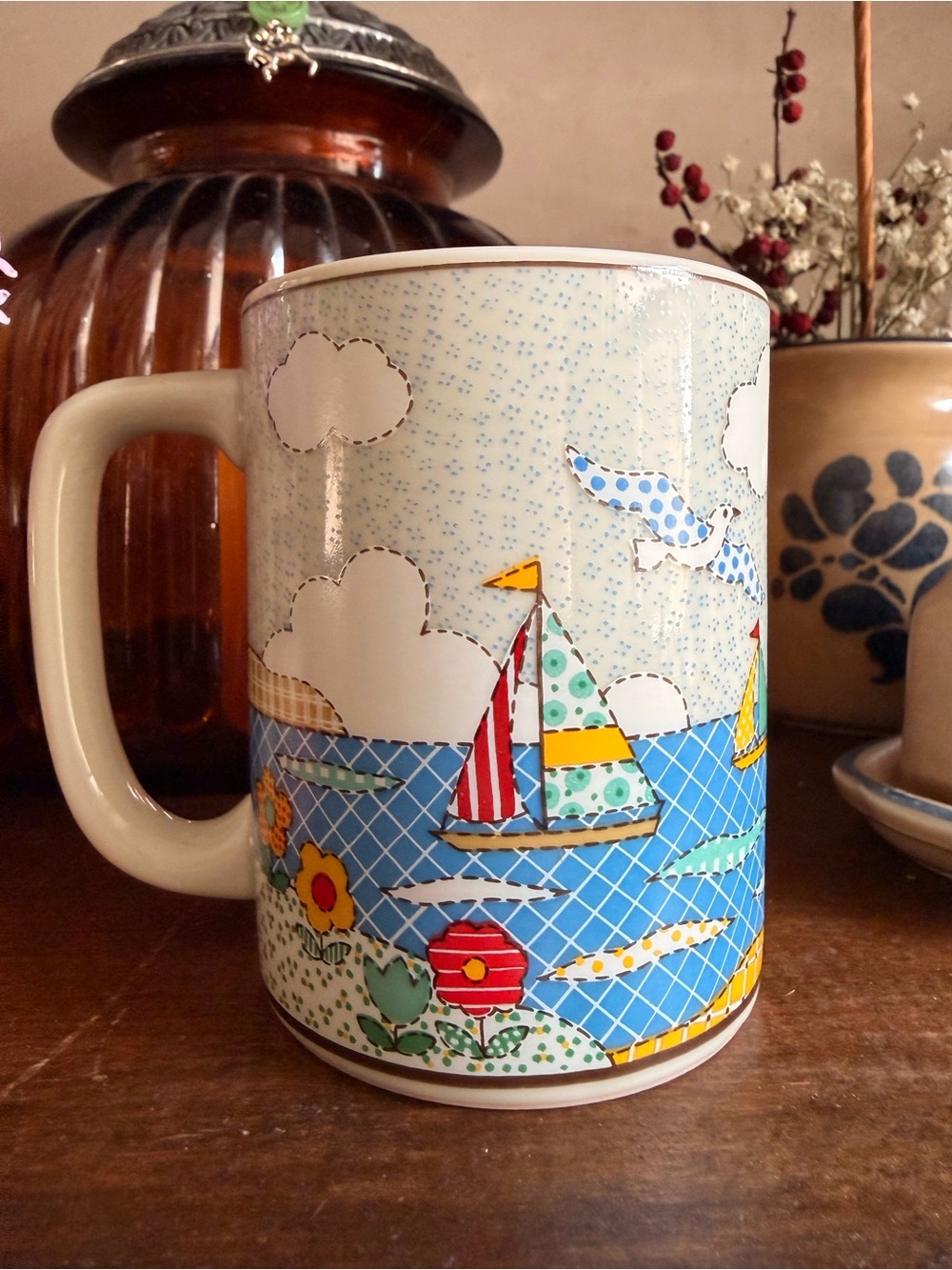 Vintage 80s Otagiri Made in Japan Quilted Coastal Mug